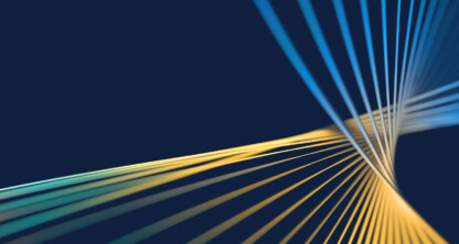 Curved lines in shades of blue, yellow, and orange intersect on a dark navy background, evoking the dynamic energy often found in intellectual property law.