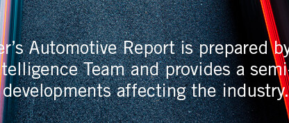 Text on an abstract automotive-themed background reads: "Foley & Lardner’s Automotive Report, prepared by Foley’s Competitive Intelligence Team and Chicago lawyers, provides a semi-monthly update on key developments affecting the industry.
