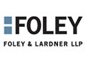 The logo for Foley & Lardner LLP, a leading corporate law office, features two blue rectangles and the word "FOLEY" in bold, black letters above the text "Foley & Lardner LLP.