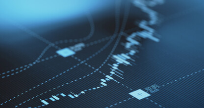 A close-up view of a digital financial chart displaying fluctuating white lines and data points on a blue background, ideal for law offices seeking litigation support during complex financial cases.
