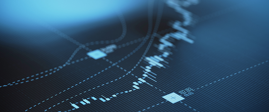 A close-up view of a digital financial chart displaying fluctuating white lines and data points on a blue background, ideal for law offices seeking litigation support during complex financial cases.
