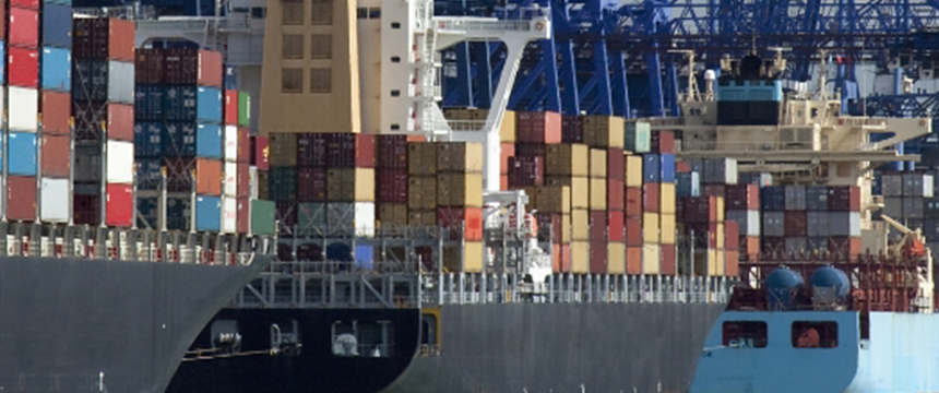 Cargo ships loaded with multicolored shipping containers are docked at a port, with cranes and additional containers visible in the background—much like the bustling environment where Chicago lawyers provide crucial litigation support.