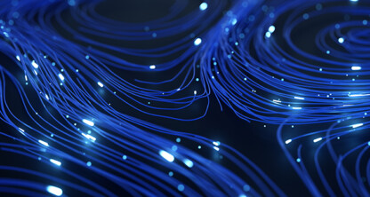 Abstract image showing blue, glowing lines and dots resembling flowing currents or electric pathways on a dark background—perfect for a modern corporate law office or the dynamic energy of lawyers in Chicago.