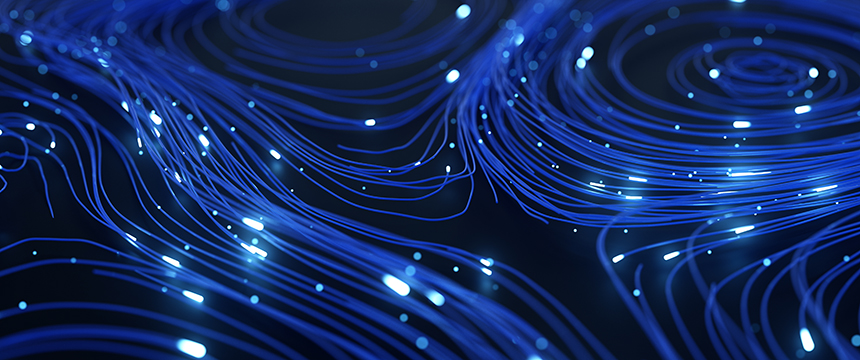 Abstract image showing blue, glowing lines and dots resembling flowing currents or electric pathways on a dark background—perfect for a modern corporate law office or the dynamic energy of lawyers in Chicago.