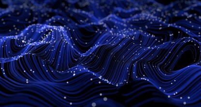 Abstract digital image of wavy blue lines and scattered white dots resembling a flowing landscape or data visualization, ideal for litigation support presentations by lawyers in Chicago.