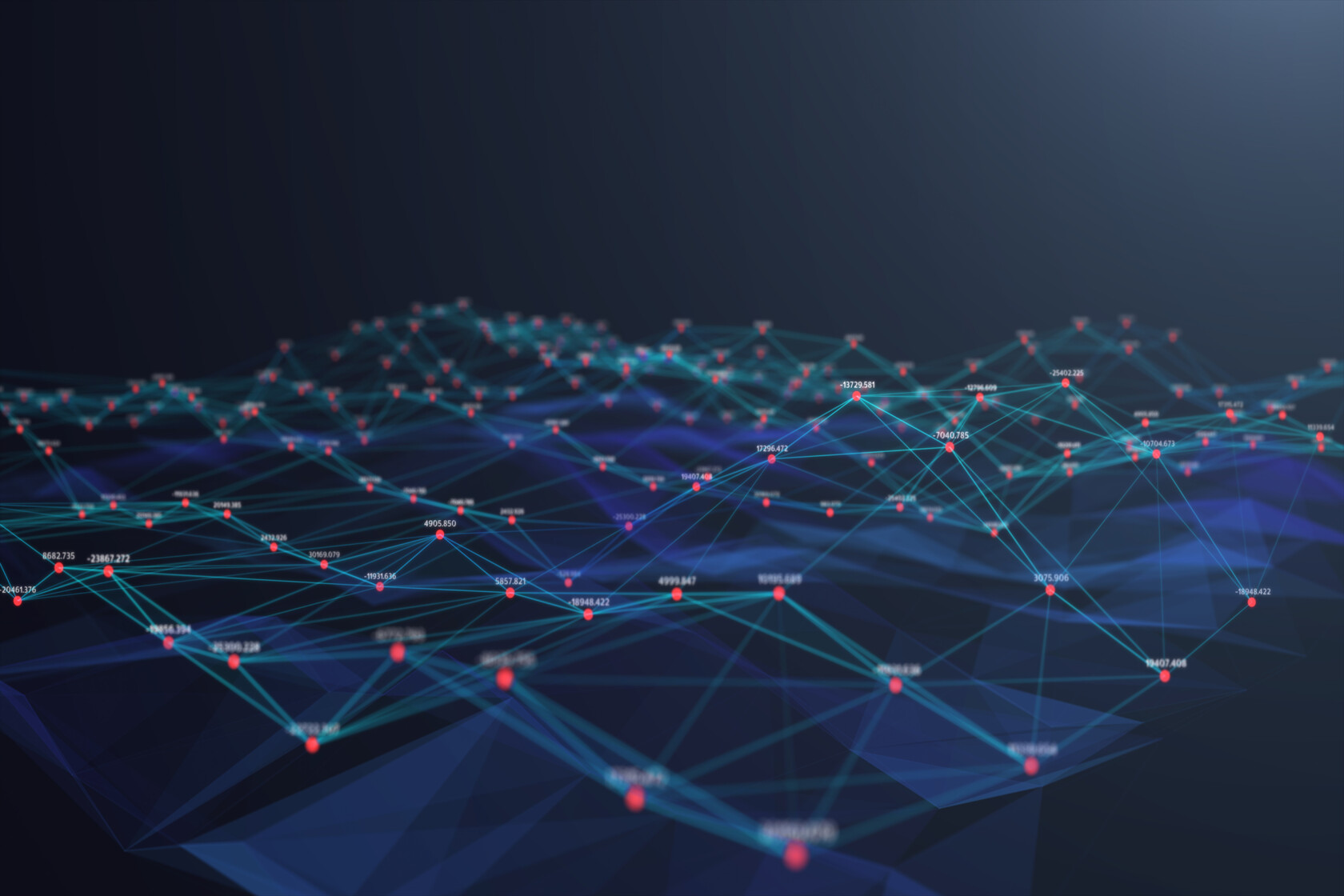 A digital network visualization with interconnected blue lines and nodes, some marked with red dots, set against a dark background—ideal for showcasing litigation support used by Chicago lawyers.