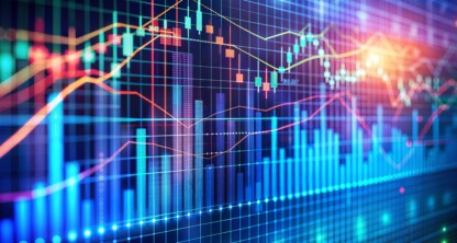 A digital display of various colored financial graphs and candlestick charts, representing market data trends and analytics often analyzed by lawyers in Chicago for cases involving securities or intellectual property law.