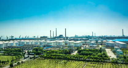 oil refinery plant against blue sky